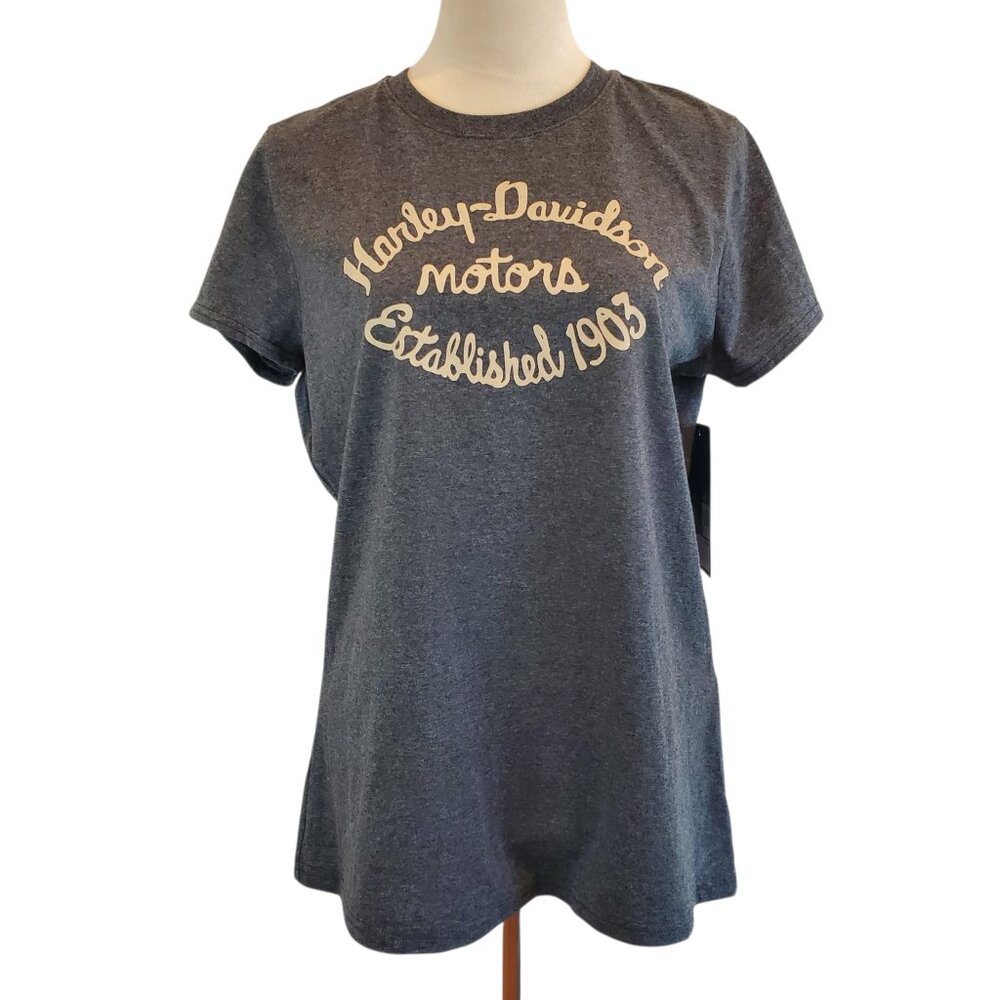 NEW HARLEY-DAVIDSON SZ L Women's Forever Cursive  Moto T-Shirt Heathered Gray